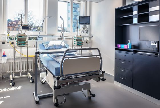 Blick in einen Aufwachraum. Blick in einen Aufwachraum.