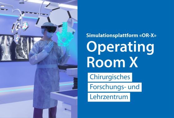Der Balgrist lanciert den «Operation Room X». Visualisierung einer Simulationsplattform, in der ein Chirurg ein Hologramm betrachtet.